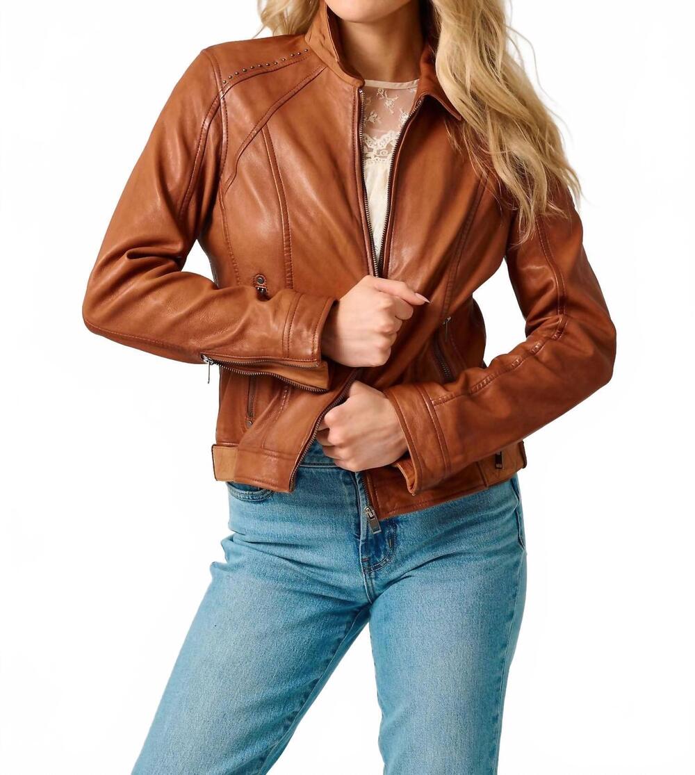 NEW MAURITIUS sunny 2 regular fit leather jacket in cognac